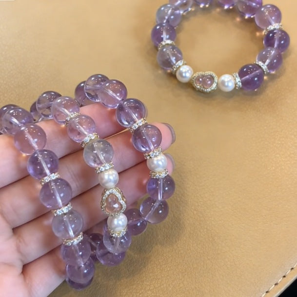 Sweet Purple Asse Crystal Glass Gourd Shell Pearls Design High-grade Bracelets