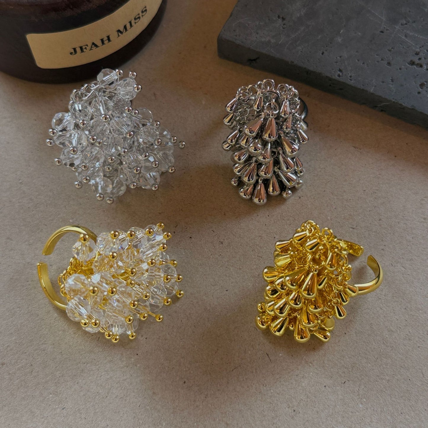 Women's Woven Crystal Tassel Exaggerated Gold Sier Color Water Drop Ring