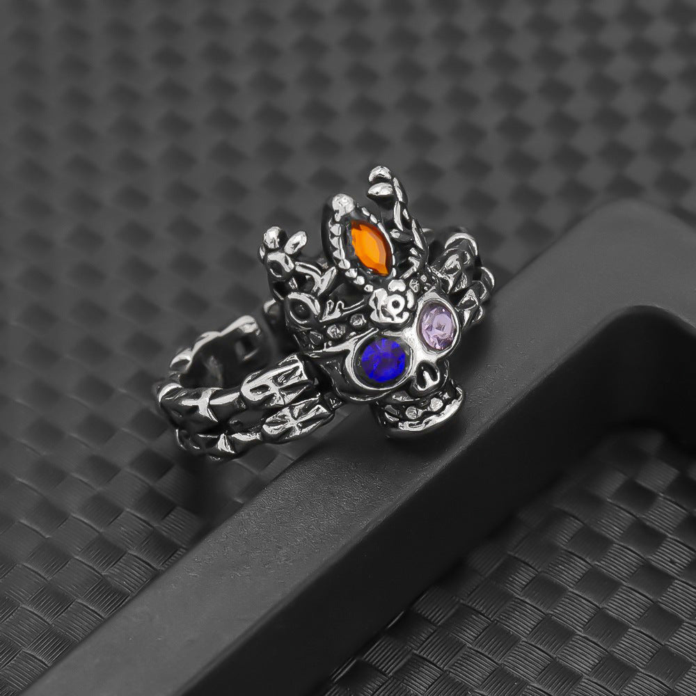 Skull Thai Sier Blue Purple Zirconium Female Trendy Light Luxury Ring