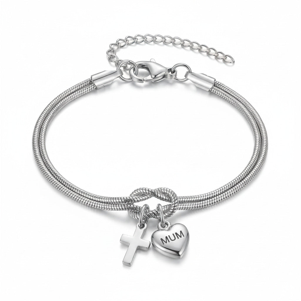 Stainless Steel Lettering Love Cross Truelove Knot Mother's Day Bracelet