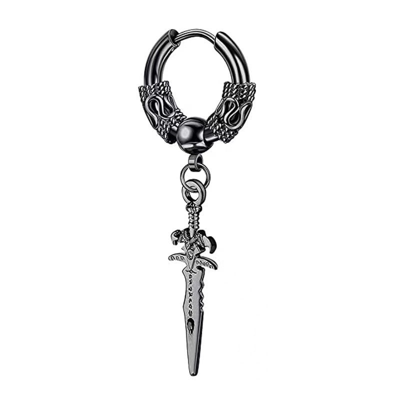 Men's Dragon Pattern Pole Clip Totem Chain Trendy Unique Earrings