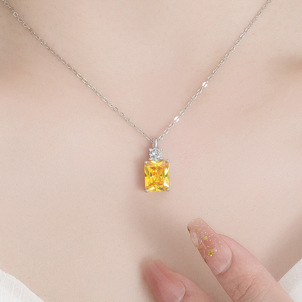 Women's Style Diamond Geometric Yellow Square Simple Korean Necklace