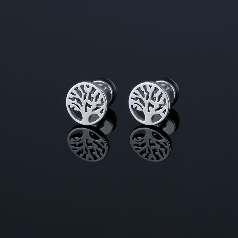 Geometric Round Big Tree High-grade Electroplating Elegant Ear Buckle