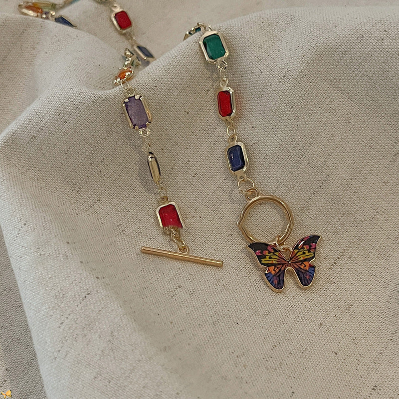 Luxury Square Crystal Rhinestone Butterfly Retro Trendy Simple Necklaces