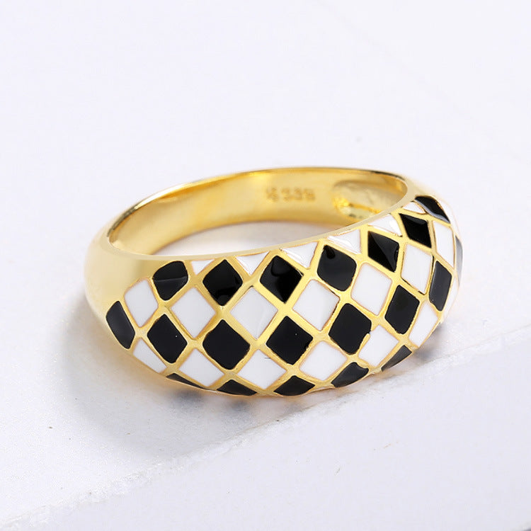 Chessboard Plaid Hipster Female Black White Earrings