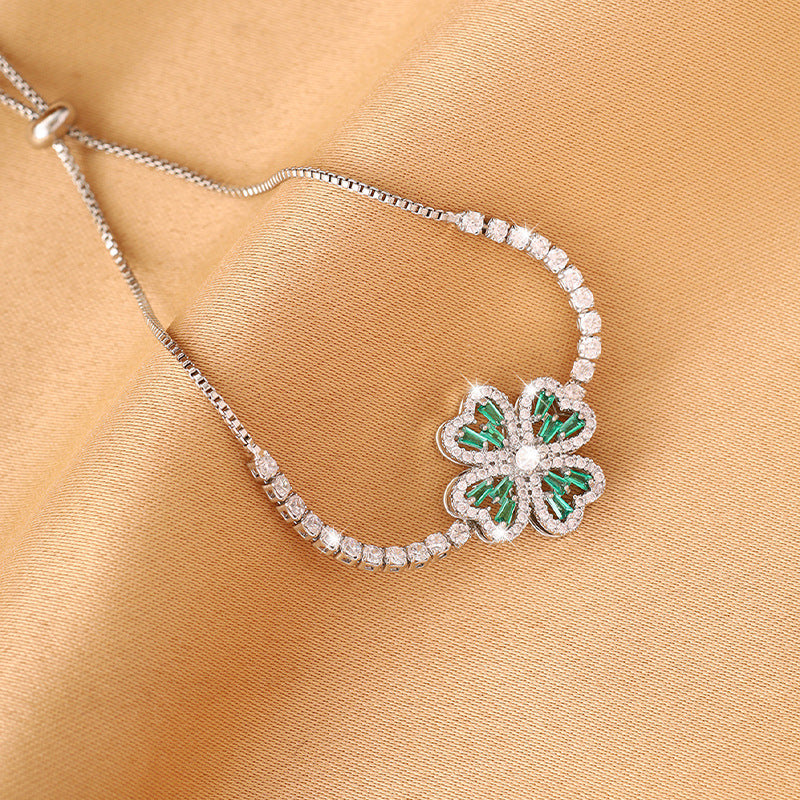 Zircon Four-leaf Clover Pull Trendy Style Affordable Luxury Fashion Bracelet