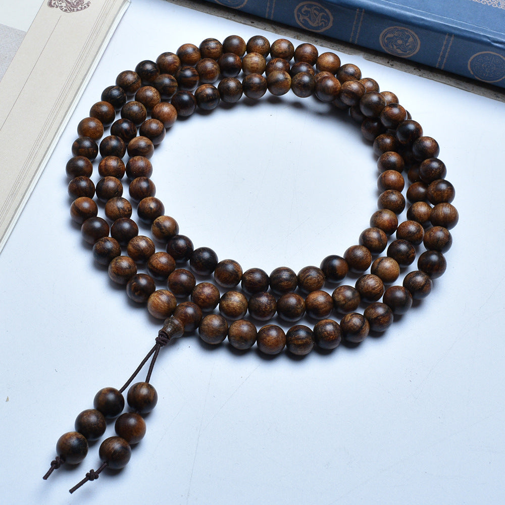 Wooden Prayer Beads Rosary Log String Flower Leather Bracelet