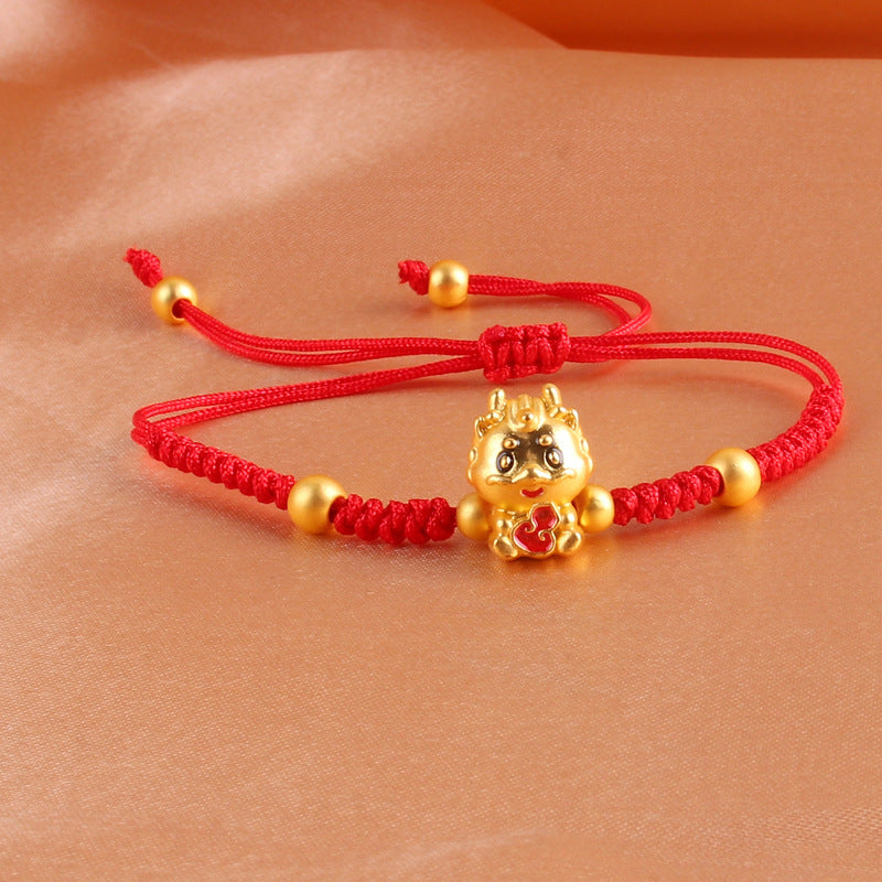 Chinese Style Hand-woven Gold-plated Dragon Red Rope Bracelets