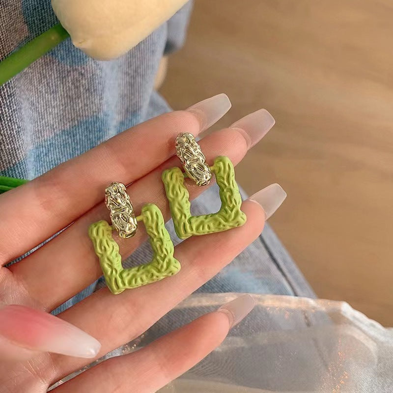 Summer Fresh Green Square Trendy Niche Temperament Stud Earrings