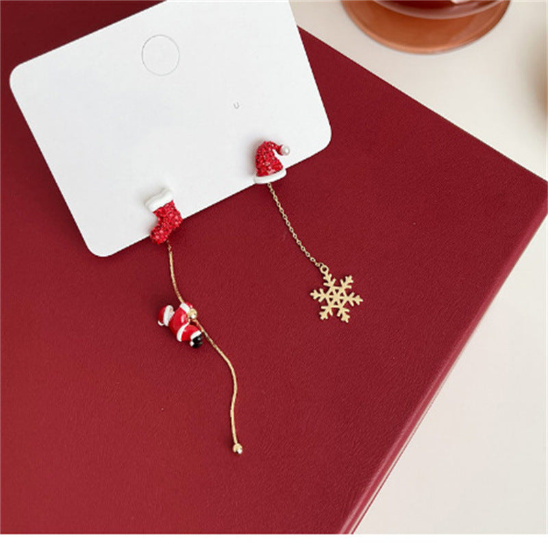 Christmas Series Asymmetric Creative Santa Tree Earrings