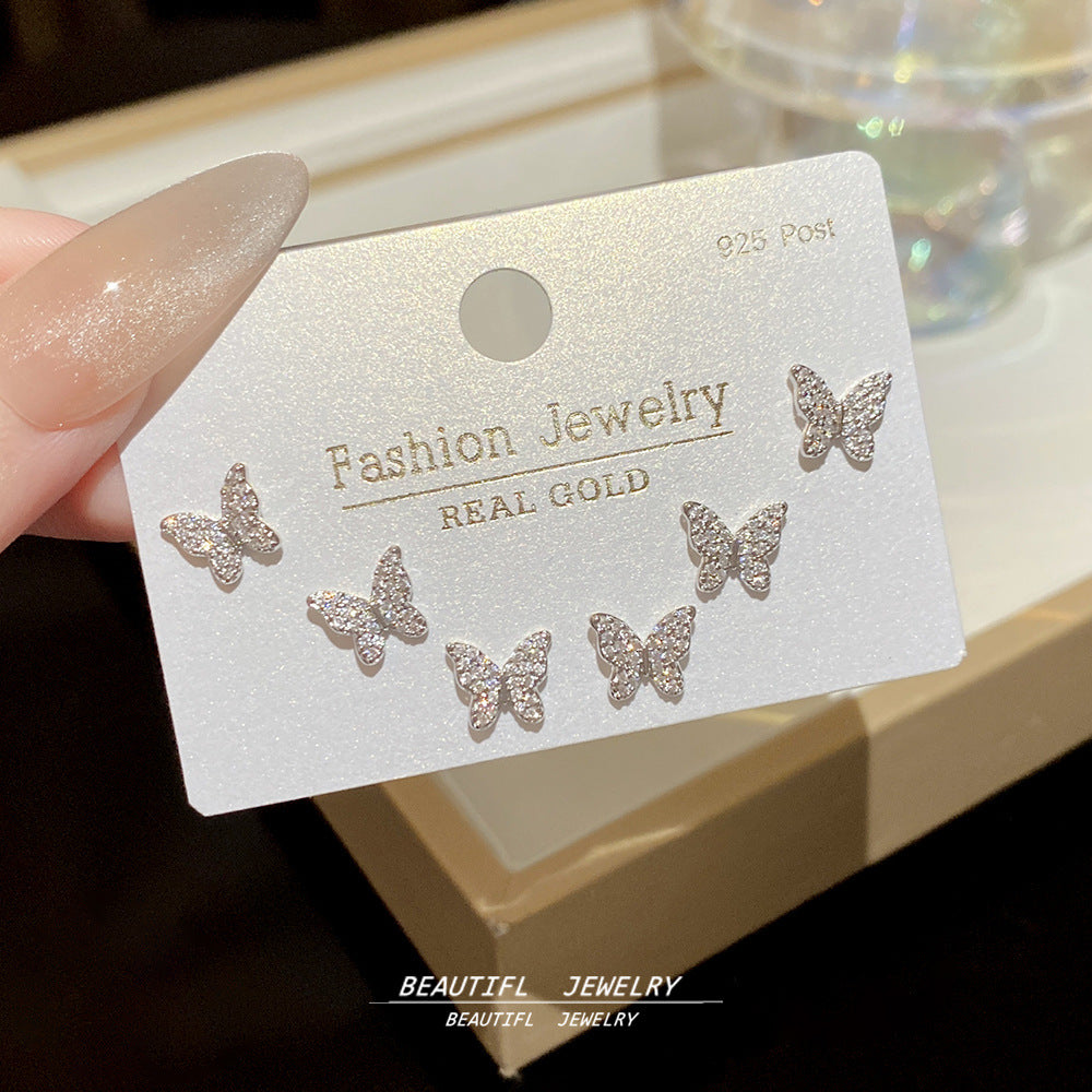 One Card Three Pairs Of Ear Sterling Sier Needle Rings