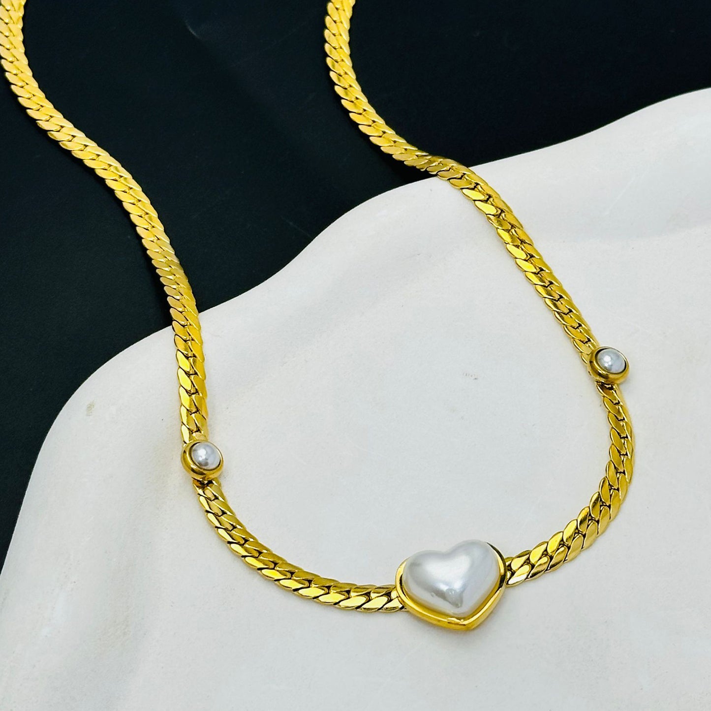 Pearl Heart Gold Stainless Steel Titanium Necklaces