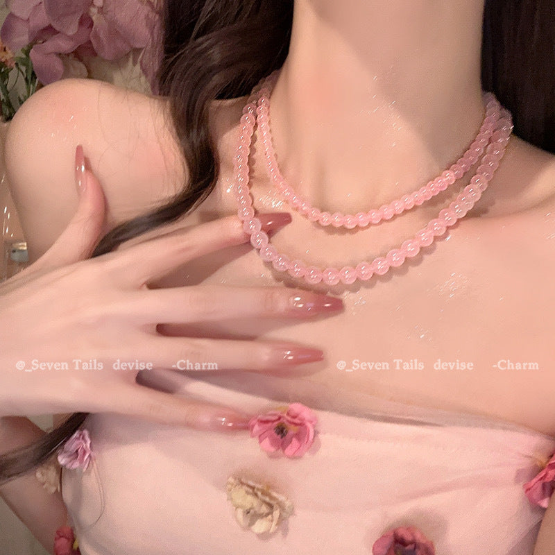 French Natural Cherry Blossom Pink Pearl High-grade Stackable Necklaces