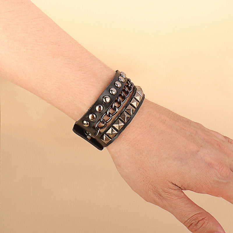 Gothic Personality Asymmetric Chain Leather Square Round Bracelets
