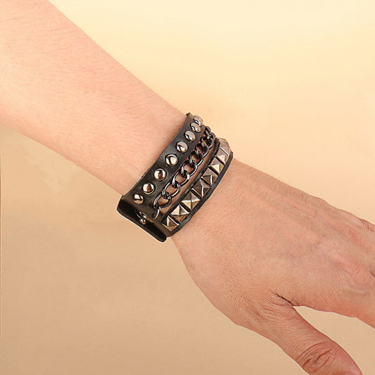 Gothic Personality Asymmetric Chain Leather Square Round Bracelets