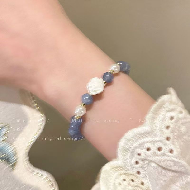 Luxury Aquamarine Camellia Design Good-looking Simple Bracelet