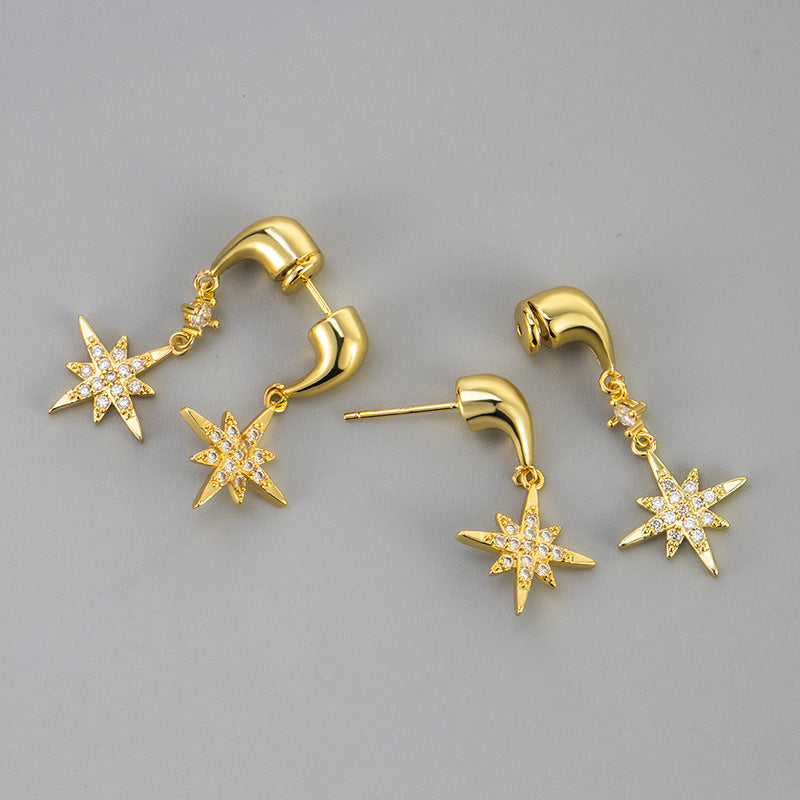 Women's French Entry Lux Eight Awn Star Flash Stud Earrings