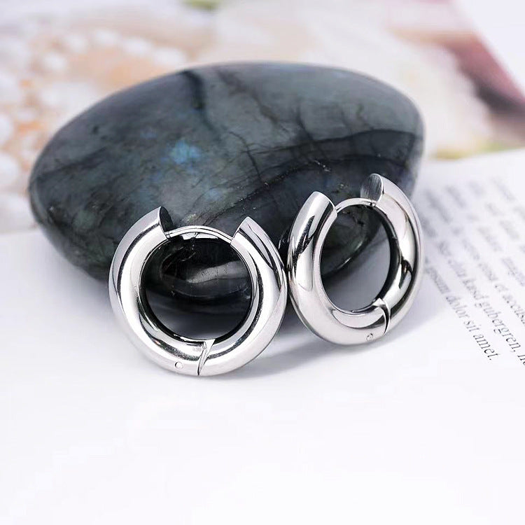 Women's Heavy Texture Round Stainless Steel Ear Clip Earrings