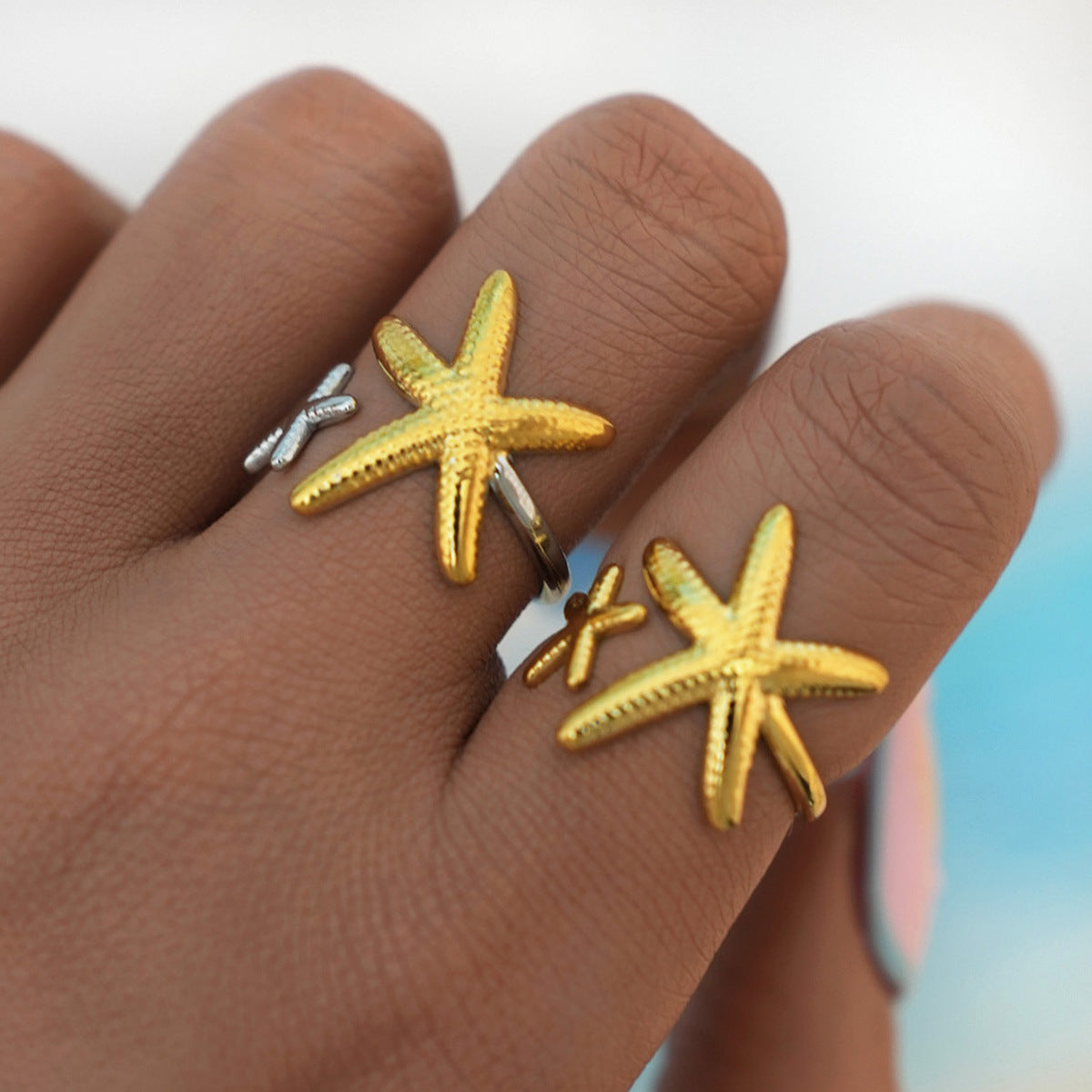 High-grade Light Luxury Packaging Female Design Starfish Shell Ring