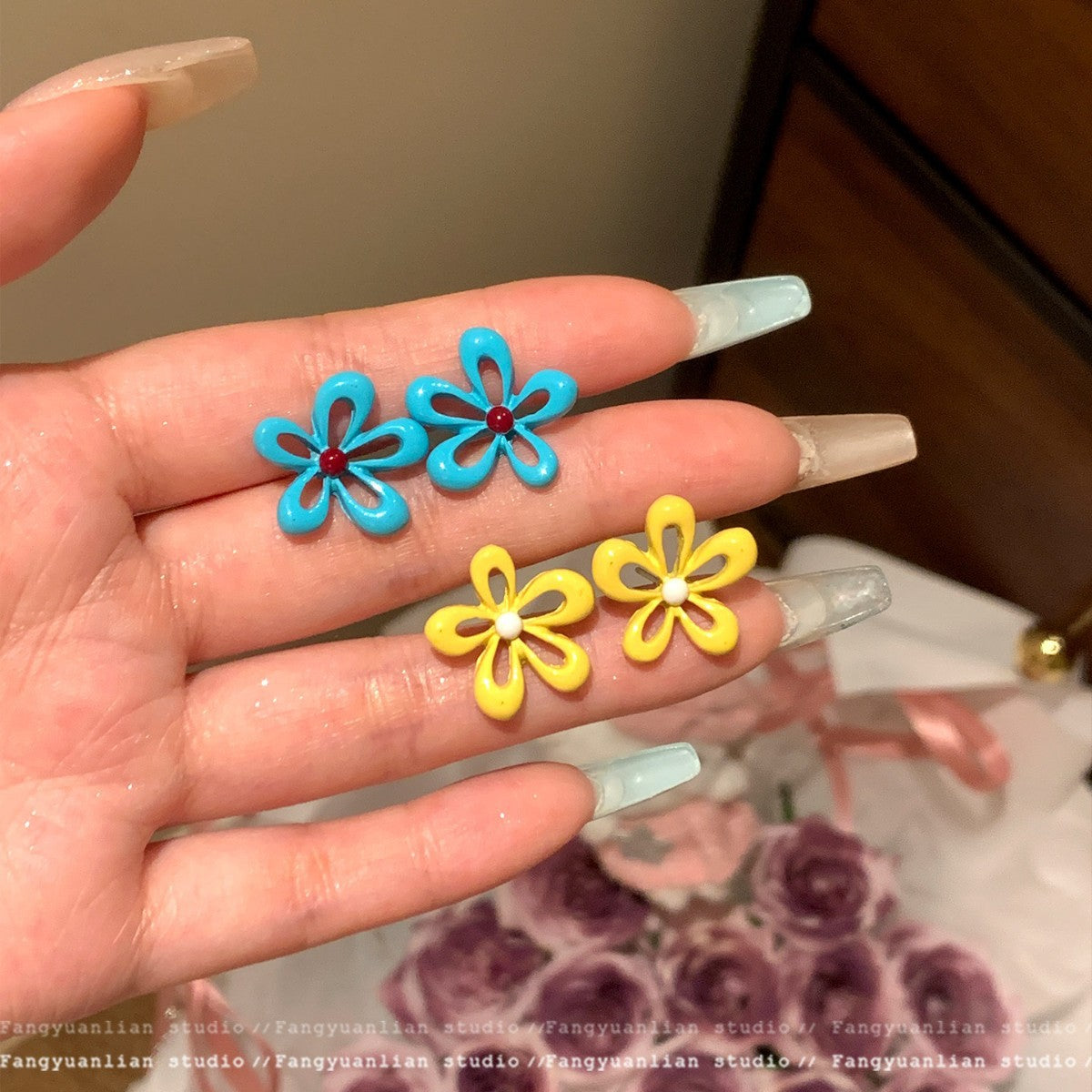 Women's Flowers Elegant Blue Flower For Super Nice Niche Vacation Style Rings