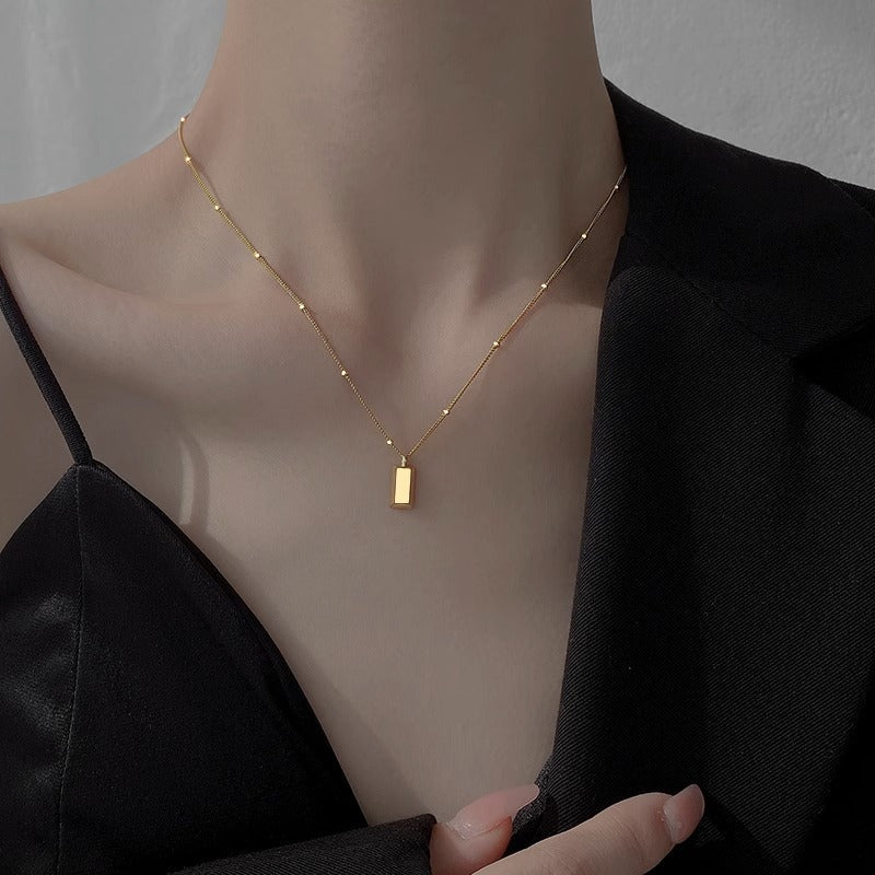 Long Block Female Niche Clavicle Chain Partition Bead Necklace