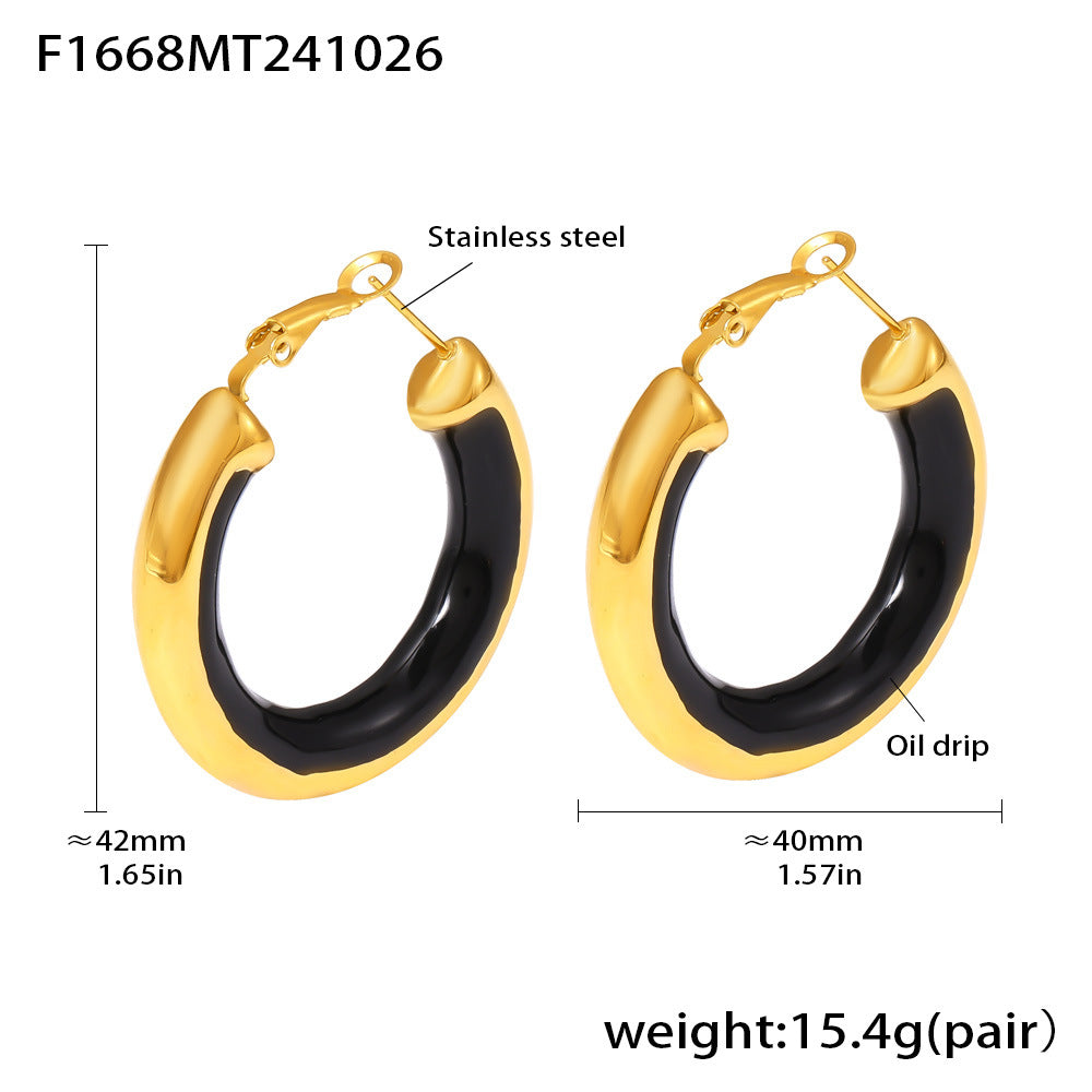 Circle Dripping Exaggerated Stainless Steel Gold-plated Earrings