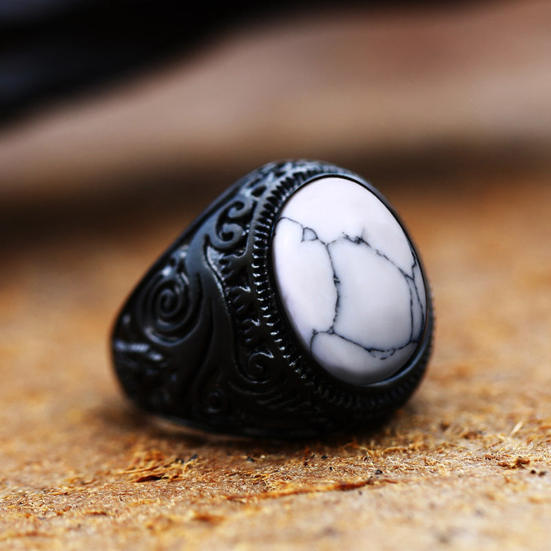 Men's Steel Inlaid Jewel Carved Titanium Casting Rings