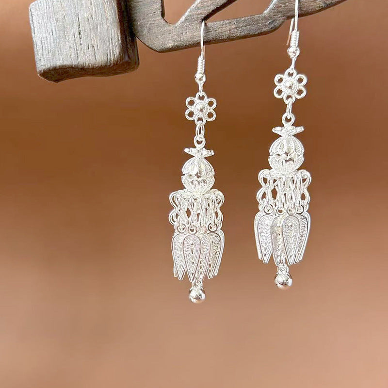 Sier Ethnic Style Peacock Retro Ear Hook Vintage Scenic Spot Earrings