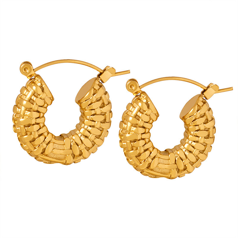 Retro Style Artistic Graceful Geometric Texture Woven Hollowed Design Fashionable Earrings