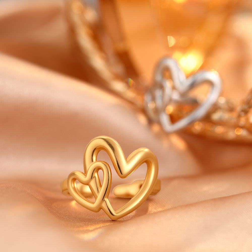 Steel Sweet Double Love Heart-shaped Female Geometric Line Rings