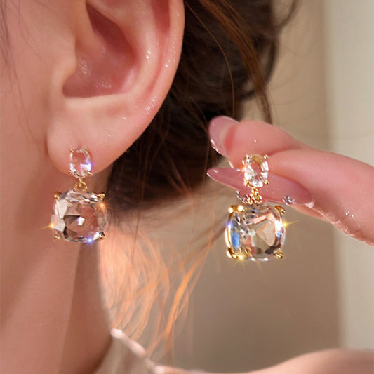 Gold Plated Sier Needle Zircon Round Female Light Luxury Stud Earrings