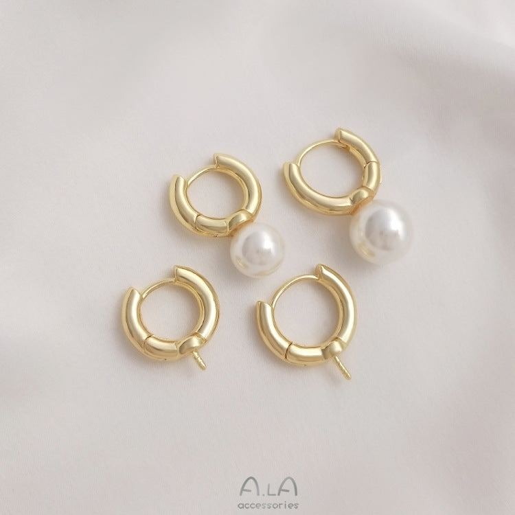 Bag Real Gold Color Retaining Round Half Hole Bead Earrings