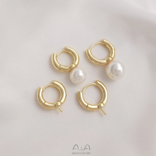 Bag Real Gold Color Retaining Round Half Hole Bead Earrings