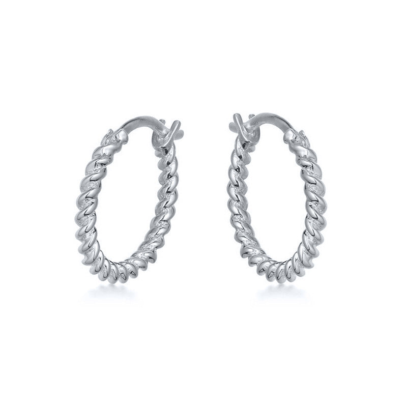 Sier Needle Light Luxury Geometric Inlaid Zircon Ear Simple Fashion Earrings