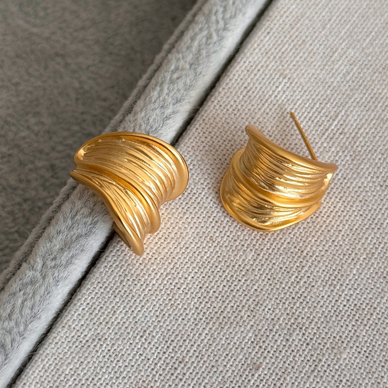 Brushed Shaped Metal Niche Trendy Wild Minimalist Style Light Luxury Stud Earrings