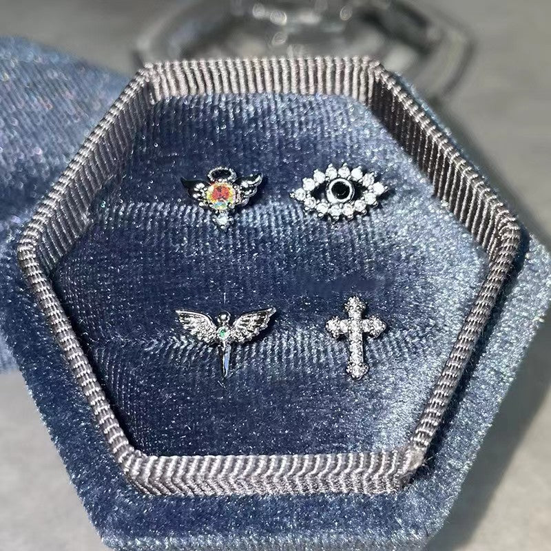 Chinese Style Cool Exquisite Devil's Eye Cross Combination Needle Temperament Rings
