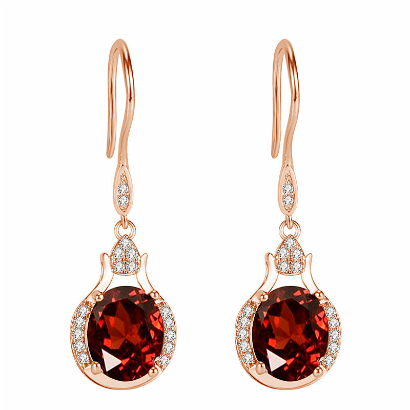 Korean Style Austrian Purple Diamond Red Crystal Stud Earrings