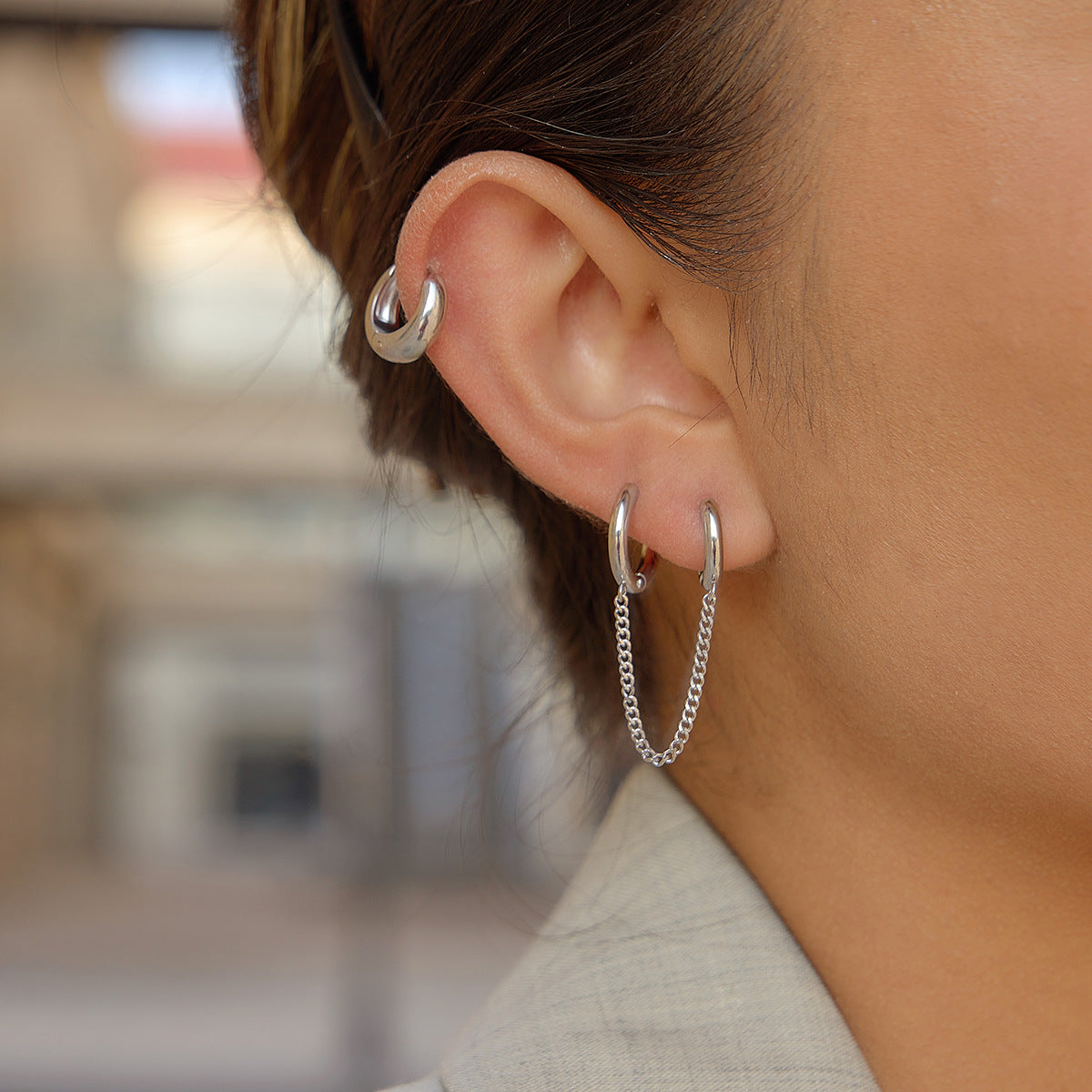 Double Tassel Stainless Steel Classic Simple Personality High Earrings