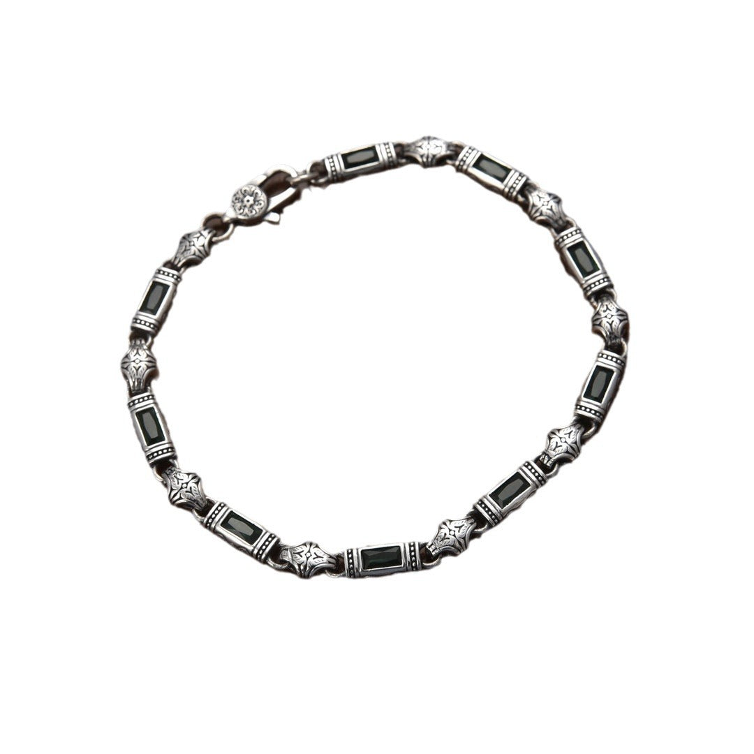 Women's & Men's Tang Grass Pattern Inlaid Stone Wide Bracelets