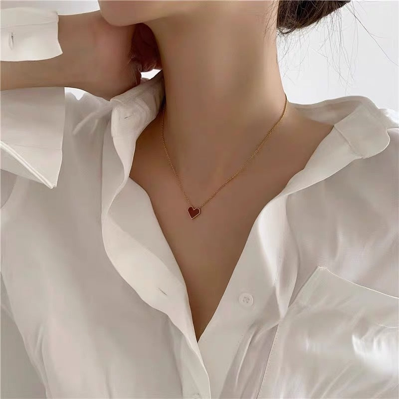 Women's Exquisite Red Fritillary Heart-shaped For Sweet Necklace