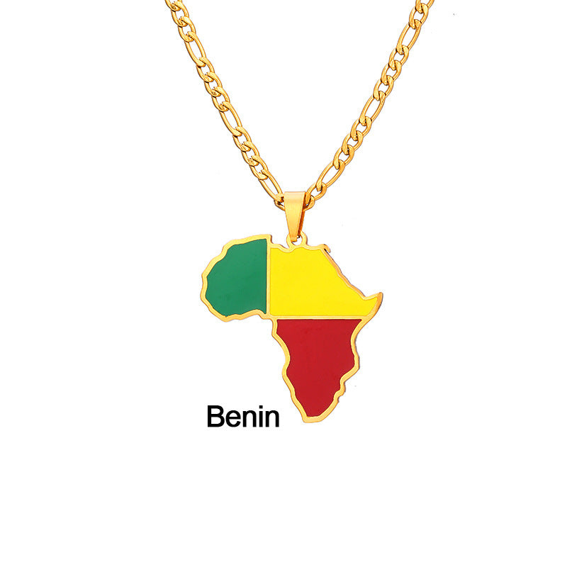 African Drip Oil Stainless Steel Map Geometric Necklace