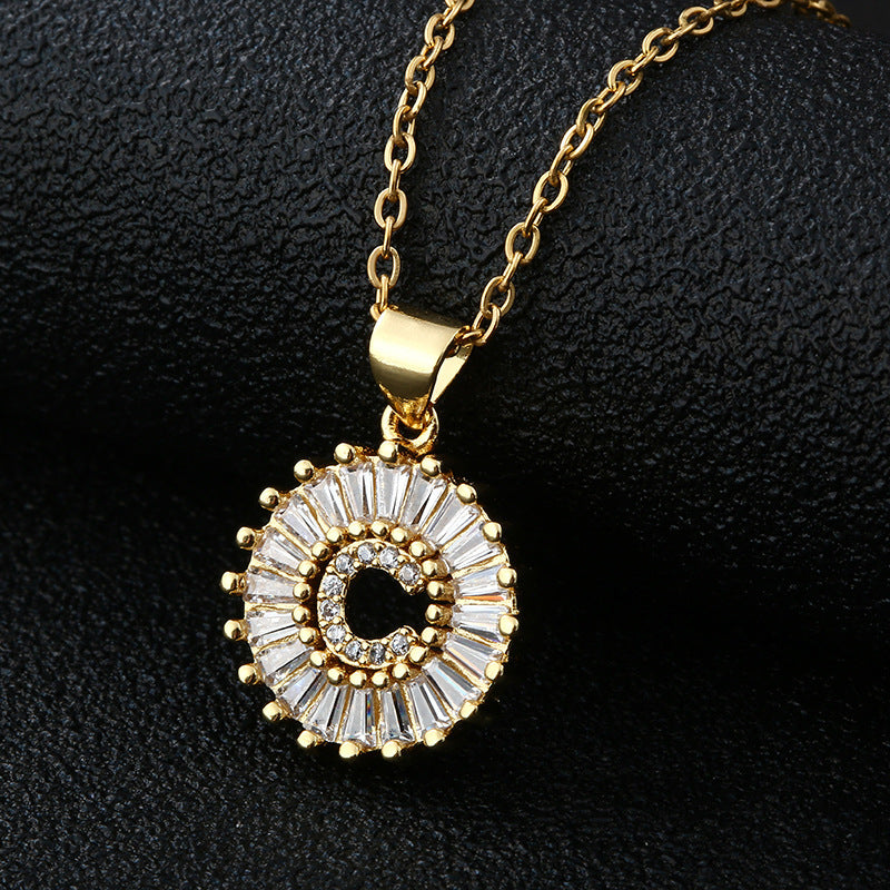 Xi Copper Inlaid Zircon Small Size Round Necklaces