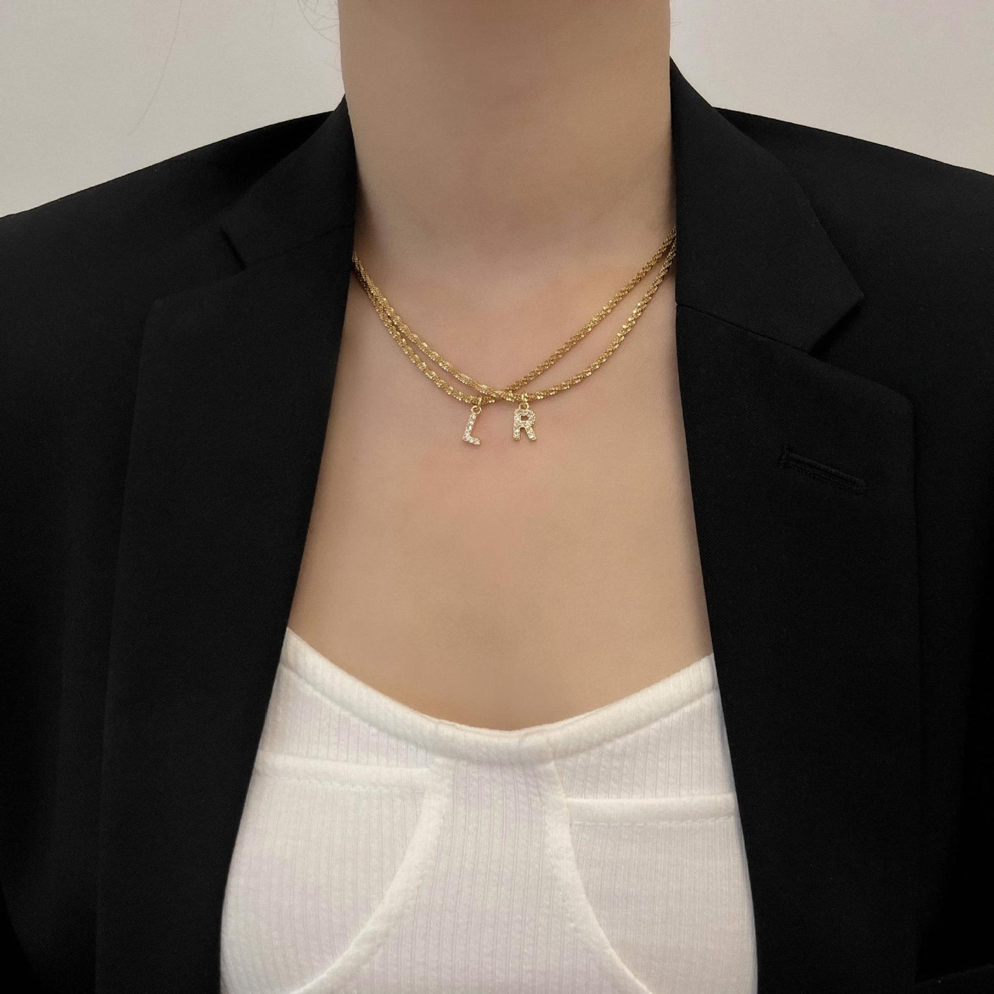 Steel Sparkling Female Inlaid Zirconium English Letters Clavicle Chain High Necklace