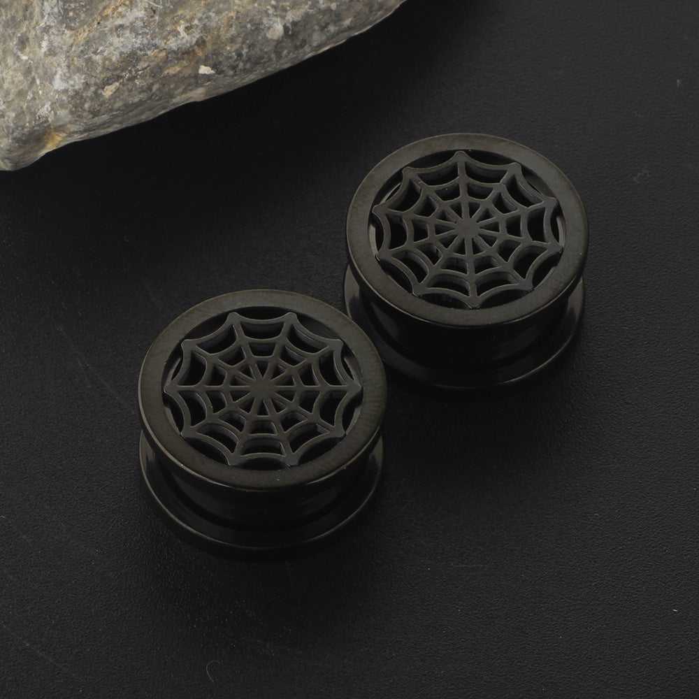 Launch Black Pulley Spider Web Ear Stud Earrings