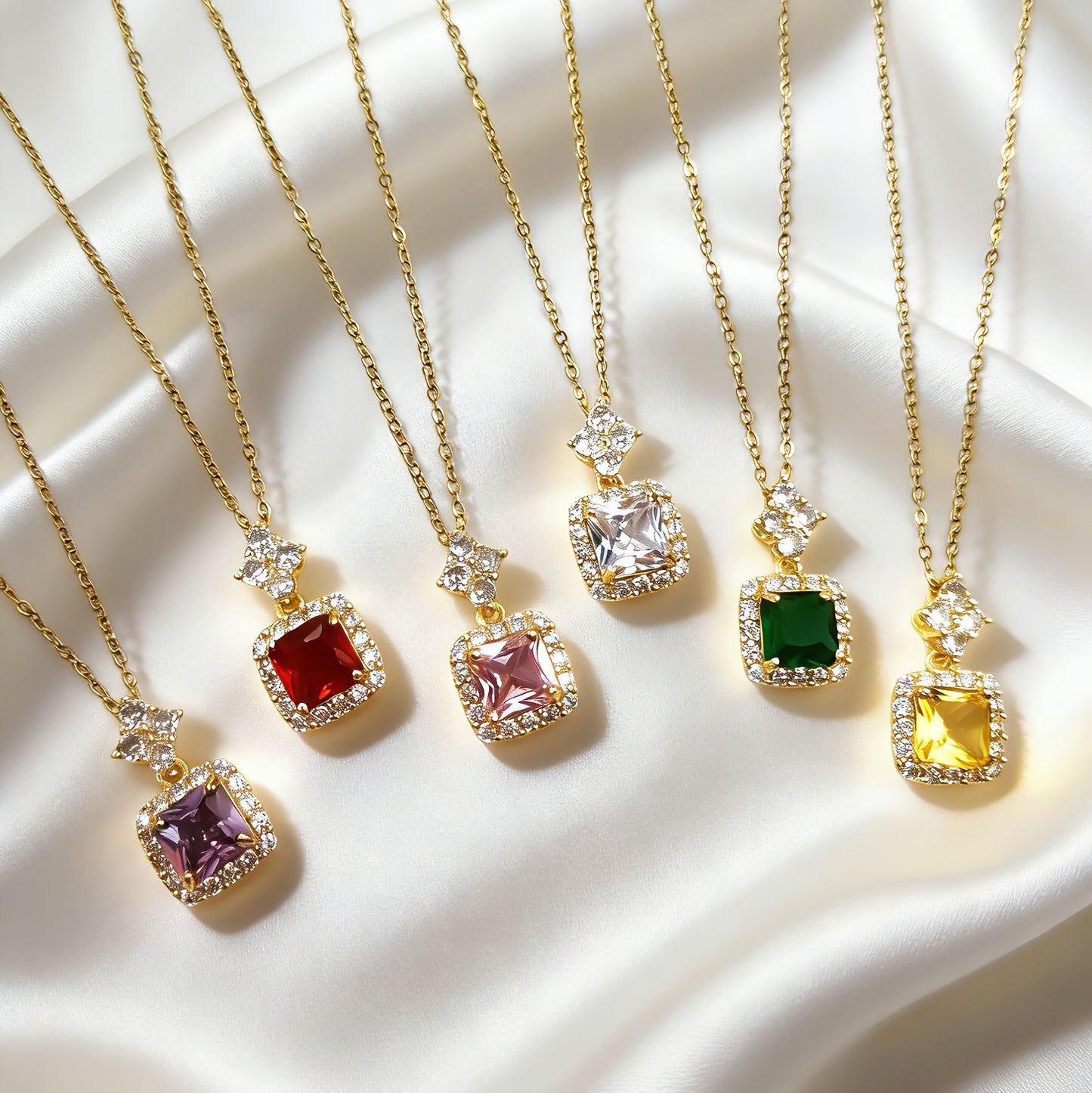 Colored Gems Graceful Clavicle Chain Design Pendants