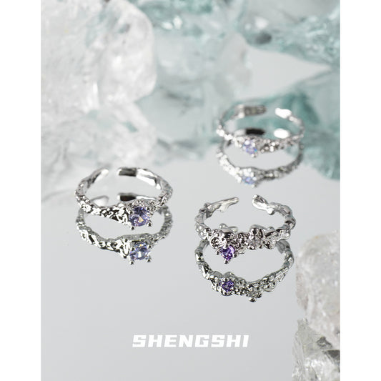 Korean Niche Design Purple Zircon Texture Cold Rings