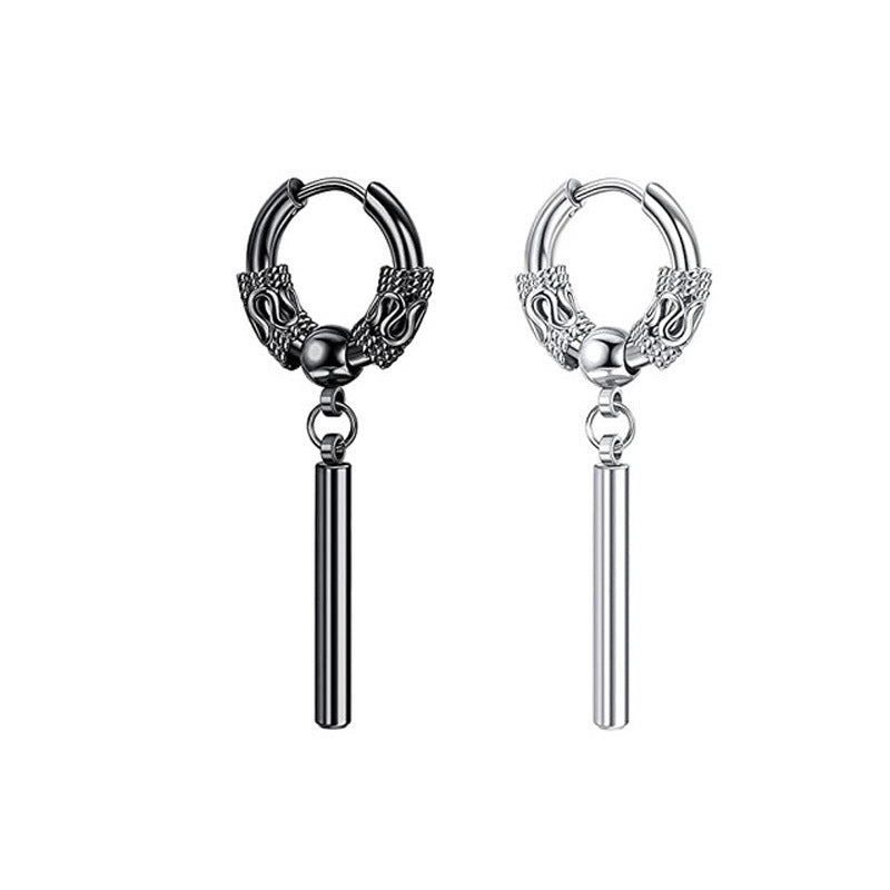 Men's Dragon Pattern Pole Clip Totem Chain Trendy Unique Earrings