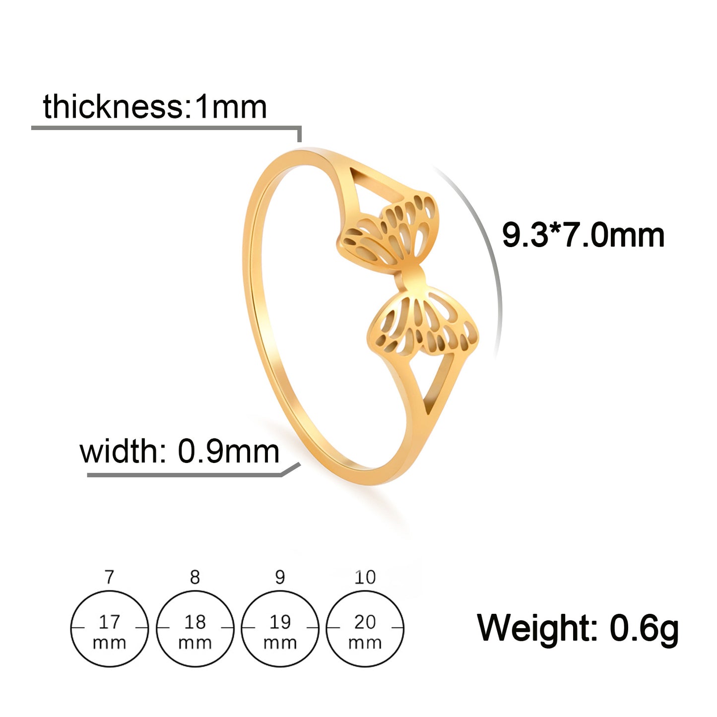 Women's Cute Style Cut Stainless Steel Hollow Butterfly Rings