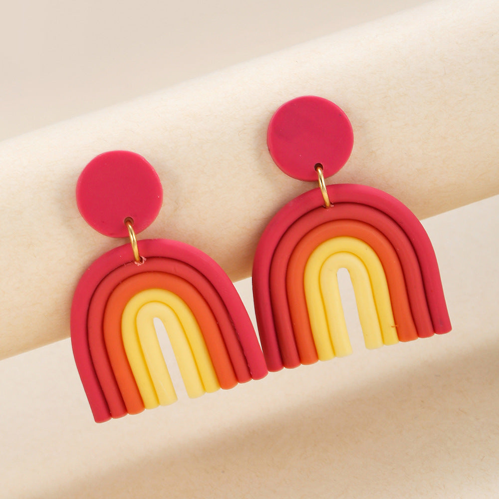 Bohemian Polymer Clay Handmade Rainbow Eardrop Stud Earrings