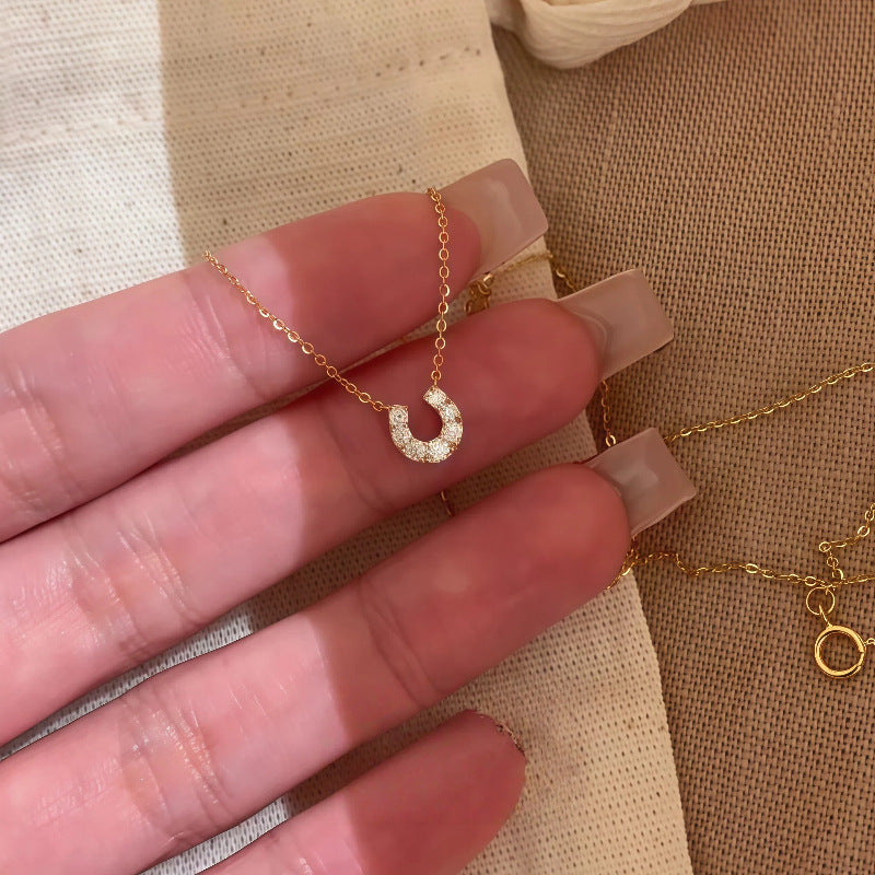 Women's Gold-plated Full Diamond U-shaped Horseshoe Life Light Luxury High-grade Simple Necklace